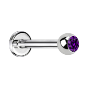 Labret silver with purple crystal ball
