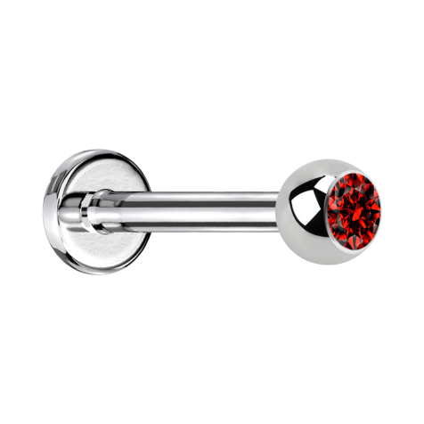 Labret silver with ball crystal red