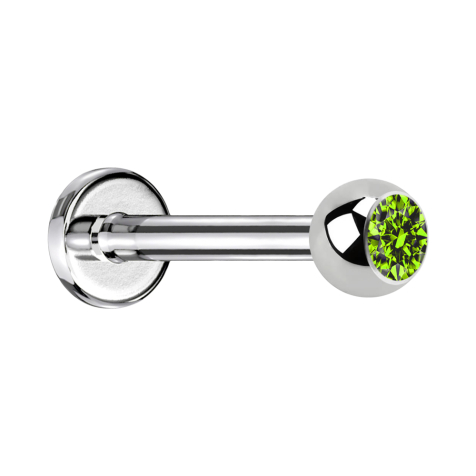 Labret silver with ball crystal light green