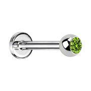Labret silver with ball crystal light green
