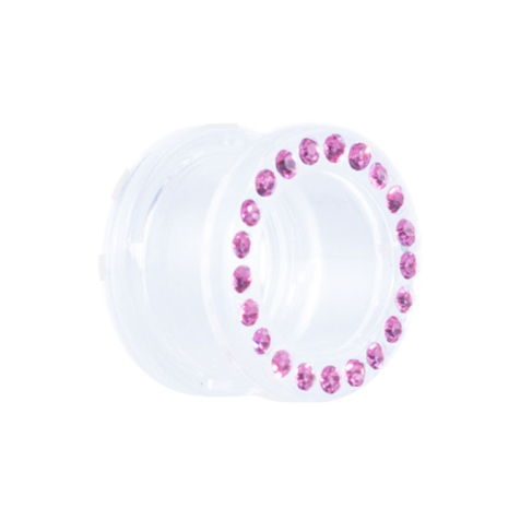 Flesh Tunnel transparent mit Kristall pink
