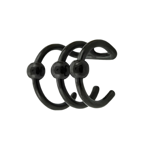Fake ear cuff black with 3 rings and ball