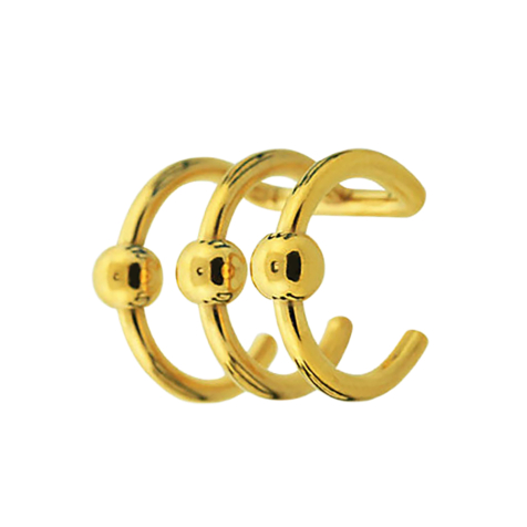 Orecchio finto placcato oro con 3 anelli e pallina