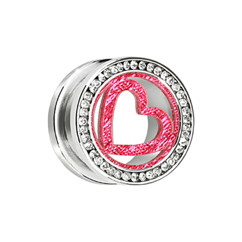 Flesh Tunnel argenté avec cristal argenté et cœur rose