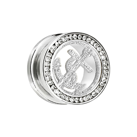 Flesh tunnel silver with silver crystal and silver anchor