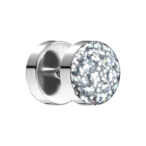 Fake Plug mit glitter Kuppel silber