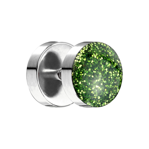 Fake Plug mit glitter Kuppel grün