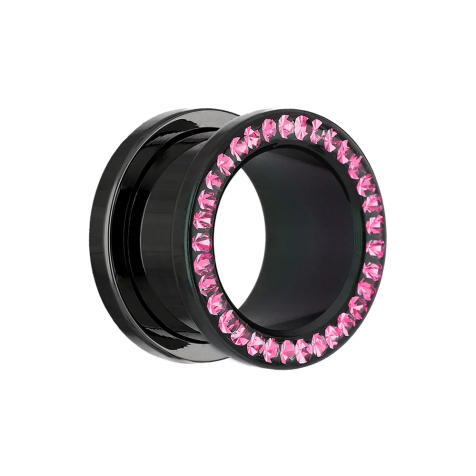 Flesh tunnel black with crystal pink and epoxy protective layer