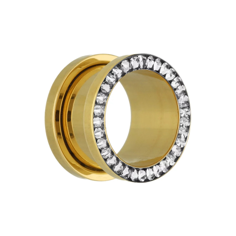 Flesh tunnel gold-plated with silver crystal and epoxy protective layer