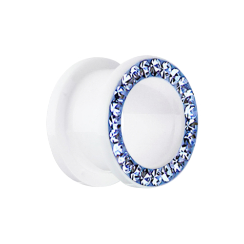 Flesh Tunnel weiss mit Kristall helllbau Epoxy Schutzschicht