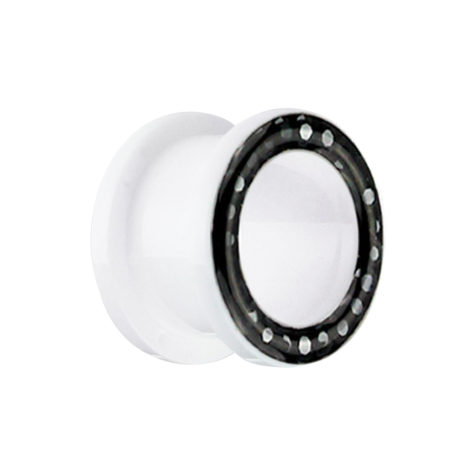 Flesh Tunnel bianco con cristallo nero e strato protettivo epossidico