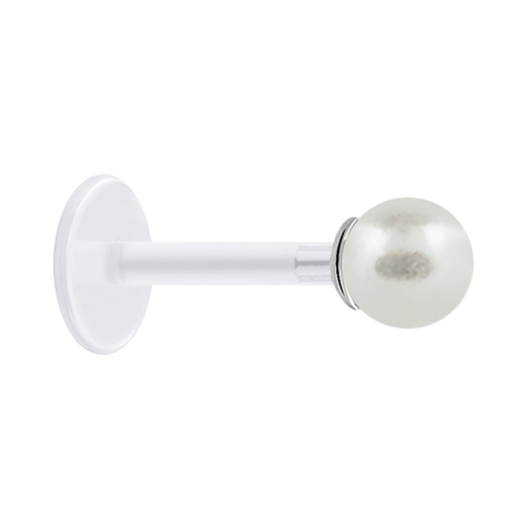 Micro labret trasparente con sfera perlata bianca