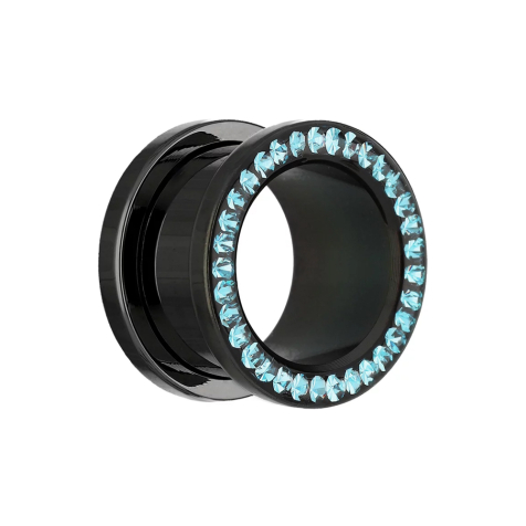 Flesh tunnel black with aqua crystal and epoxy protective layer
