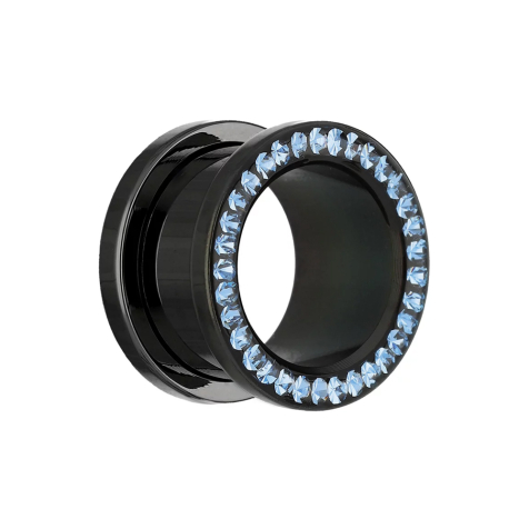 Flesh tunnel black with crystal light blue and epoxy protective layer
