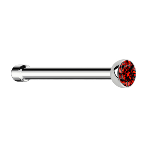 Nose stud straight silver hemisphere crystal red