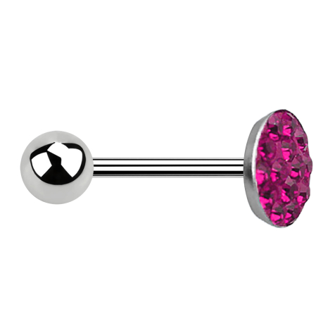 Barbell silber mit Kugel und Scheibe Kristall fuchsia