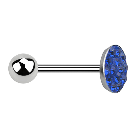 Barbell argent avec boule et disque cristal bleu foncé