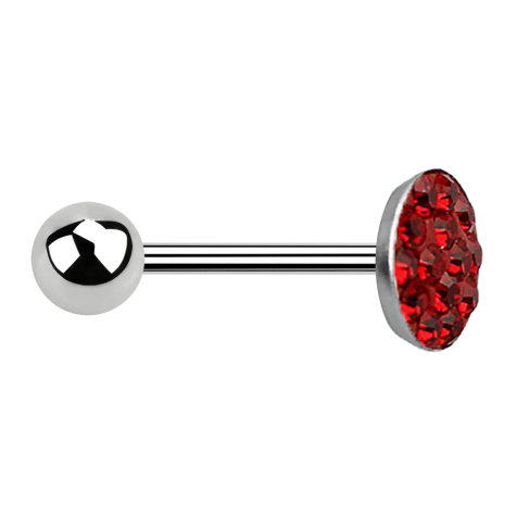 Barbell argent avec boule et disque cristal rouge