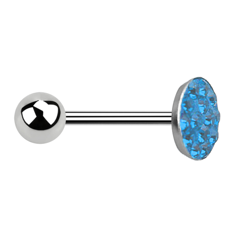 Barbell argent avec boule et disque cristal bleu clair