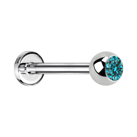 Micro labret silver with ball crystal aqua