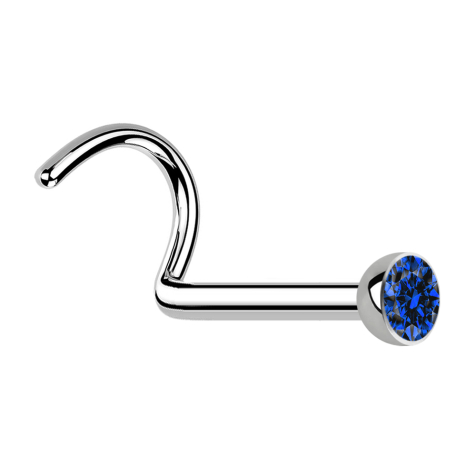 Nose stud curved silver hemisphere crystal dark blue