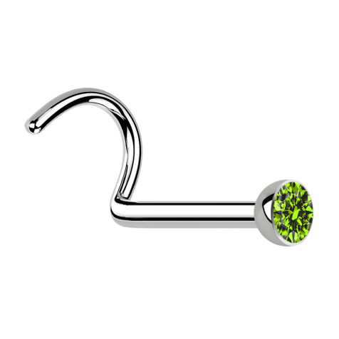 Clous de nez courbés argent demi-sphère cristal vert clair