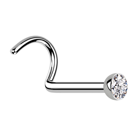 Clou nasal courbé argent demi-sphère cristal argenté