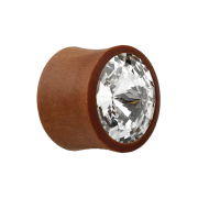 Flared plug made of Sawo wood with Swarovski crystal silver