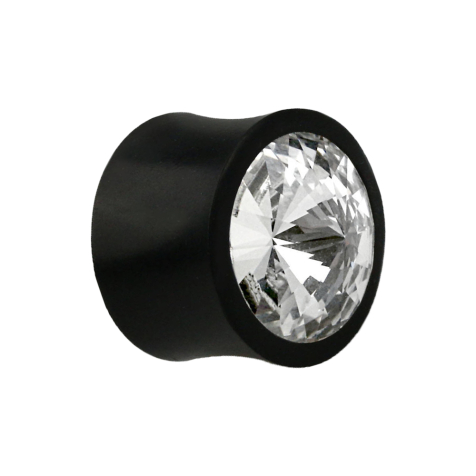 Flared plug made of Areng wood with Swarovski crystal silver