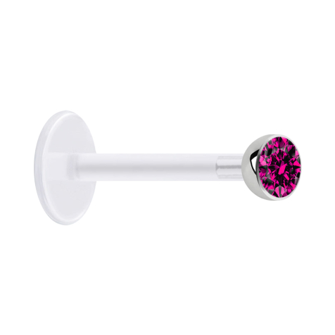 Micro Labret transparent mit Kugel und Kristall fuchsia