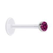 Micro Labret transparent avec boule et cristal fuchsia