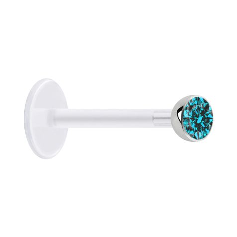 Micro Labret transparent avec boule et cristal aqua