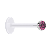 Micro Labret transparent avec boule et cristal rose