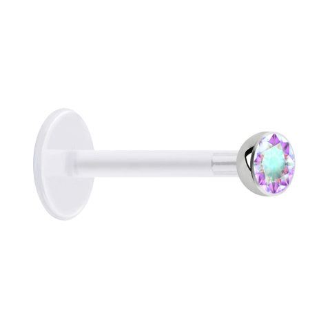 Micro Labret transparent avec boule et cristal multicolore