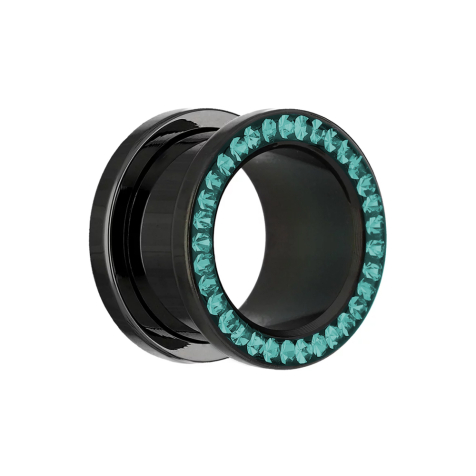 Flesh tunnel black with turquoise crystal and epoxy protective layer