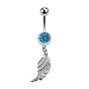 Banana silver with pendant wings and crystal light blue