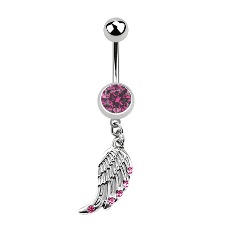 Banana silver with pendant wings and crystal pink