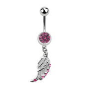 Banana silver with pendant wings and crystal pink