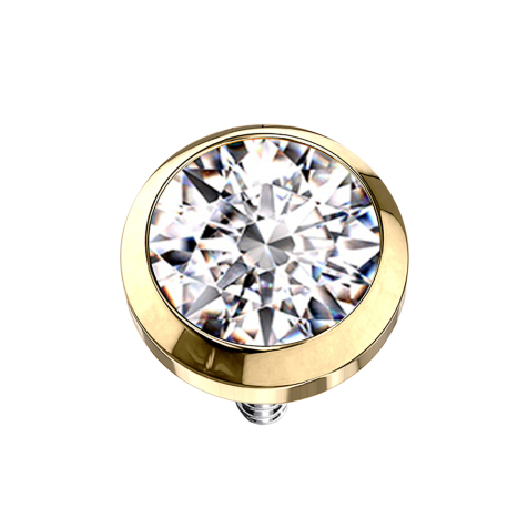 Gold-plated dermal anchor with silver crystal