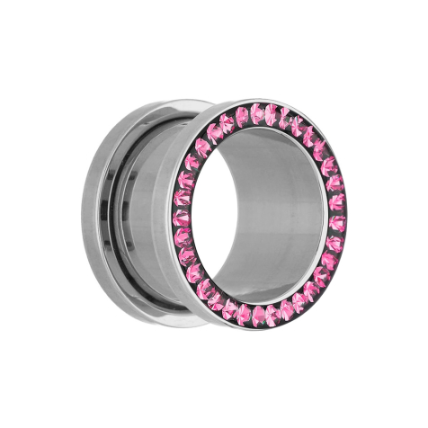 Flesh tunnel silver with crystal pink and epoxy protective layer