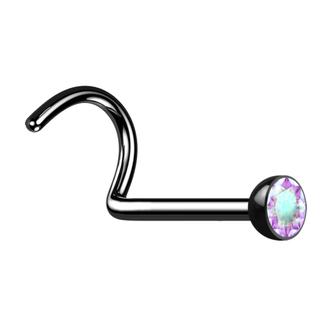 Nose stud curved black hemisphere crystal multicolor
