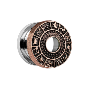 Flesh tunnel with zodiac sign bronze