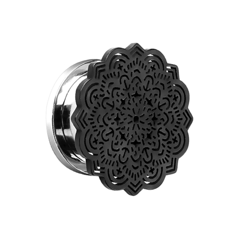 Flesh tunnel silver with tribal flower black