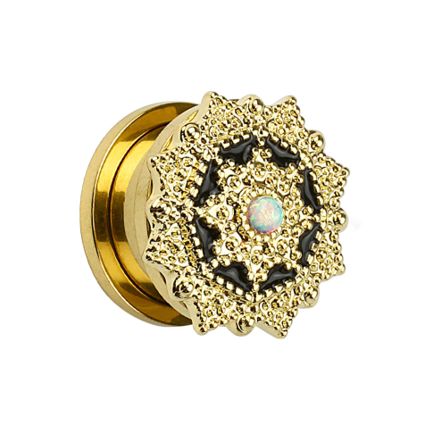 Plug Tribal Schild 14k vergoldet mit Opal Kugel