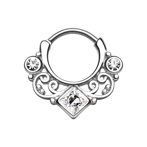 Septum with two round and one large square crystal silver