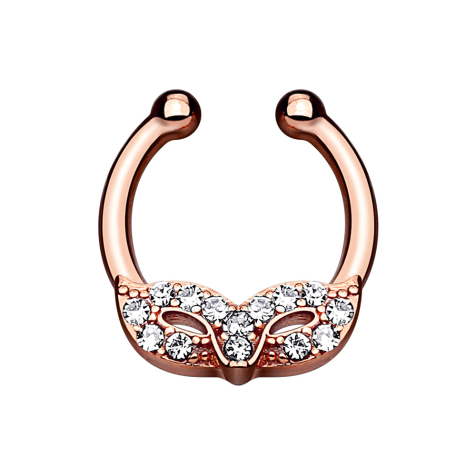 Faux septum avec masque de bal costumé rose doré