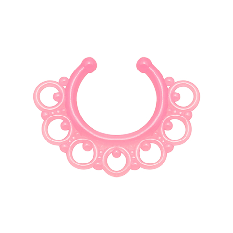 Faux septum tribal avec des boules roses "Glow
