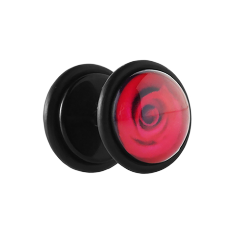Fake Plug schwarz mit roter Rose
