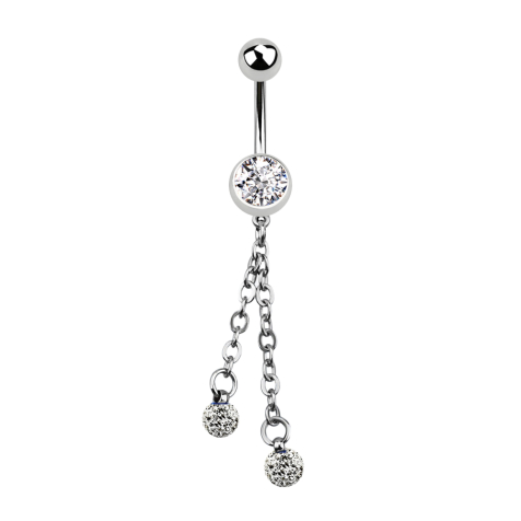 Banana in argento con catena e due sfere di cristallo in argento