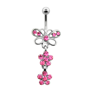 Banane silber mit Schmetterling und zwei Blumen pink